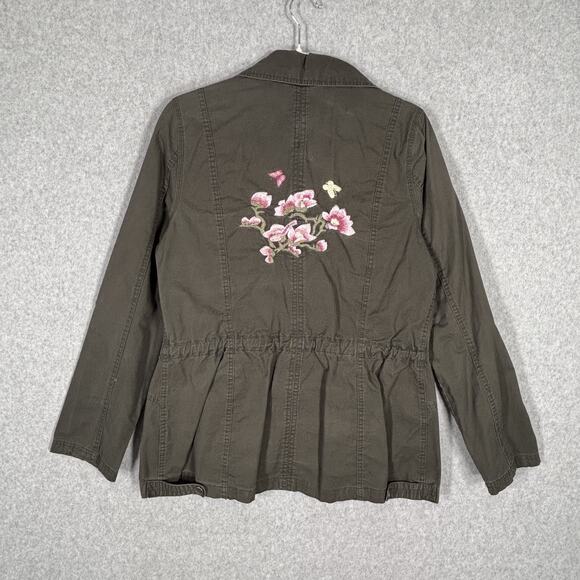 Ashley By 26 International Jackets & Blazers - Embroidered Utility Jacket Medium Army Military Chore Barn Thin Butterfly Flower
